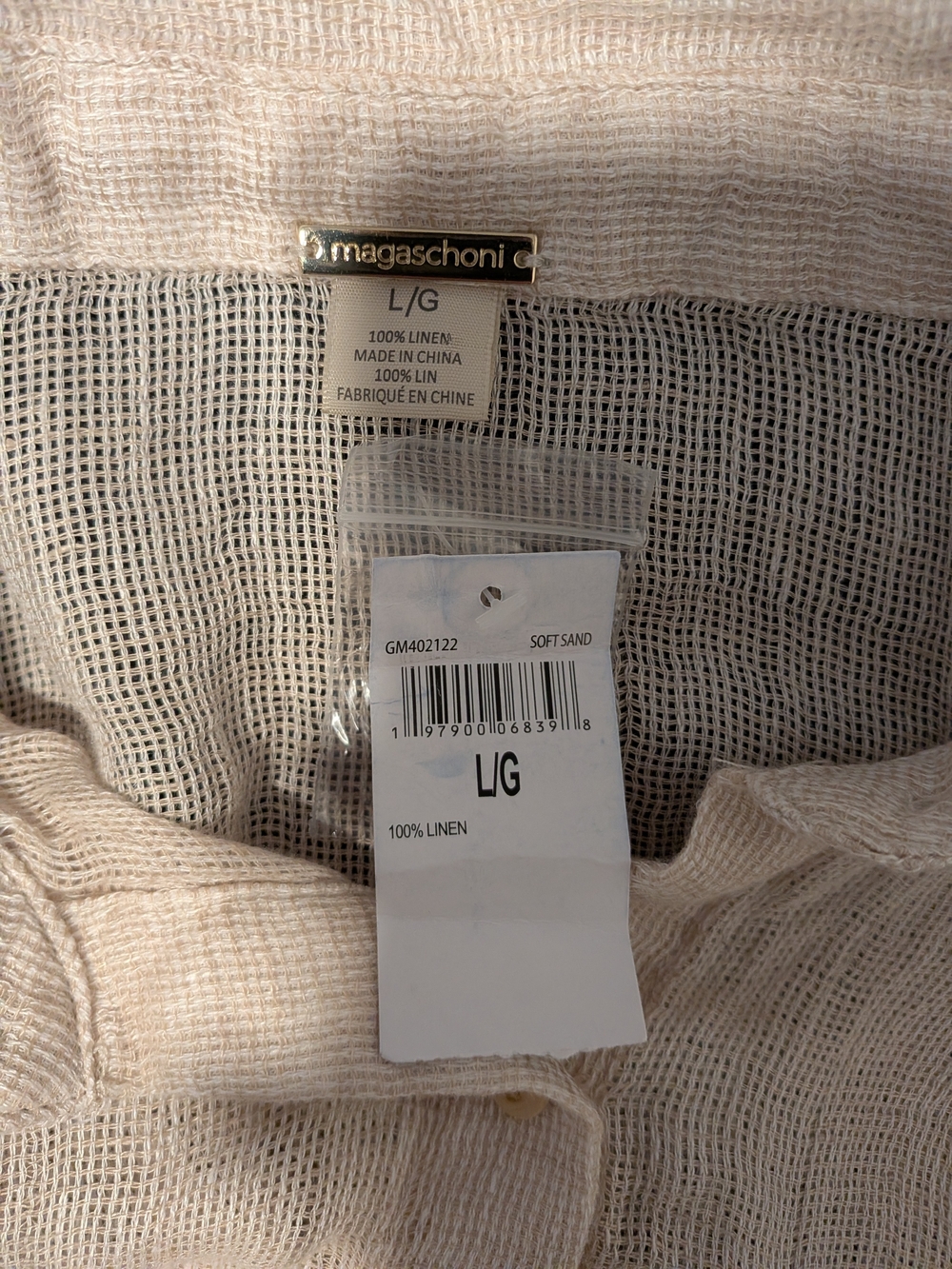Magaschoni Soft Sand 100% Linen Shirt Dress L Roll Tab Sleeve NWT - Picture 7 of 7